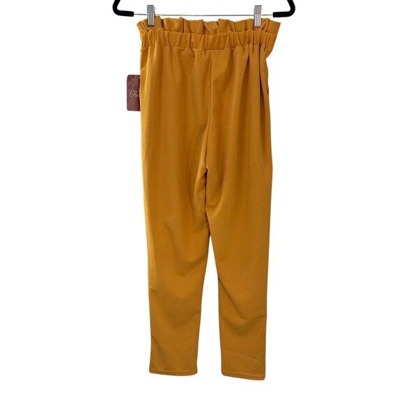 Womens Mustard Paperbag Waist 70s Style Yellow Pants W/ Pleated Front Size M - Picture 2 of 11